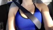 Blue top in the car.