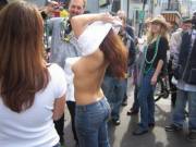 Flashing for a shirt at Mardi Gras