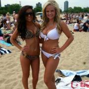 Both girls wearing push up bikinis