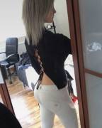 Swedish blonde w white pants