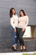 Valentina Nappi wearing leggings with Leah Gotti in tight jeans