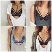Really enjoying the current "strappy bralette under loose fitting shirt" trend