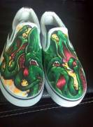 Soy brother makes custom "Tattoo Shoes" when he's not tattooing anyone. Here's my Custom Cthulhu Shoes.