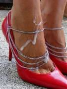 Red heels foot fetish cumshot