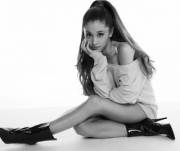 Arianna Grande in patent ankle boots
