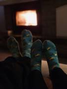 Wearing matching dragon socks with my girlfriend.