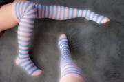 Blue striped overknees
