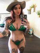 Tattoos and a green bikini