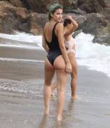 Lexy Panterra in a black one-piece swimsuit at the california beaches