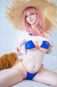 [Self] Tamamo taking off her wet t-shirt ~ by Mikomin