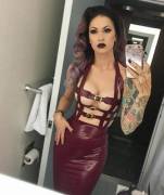 Loulou in a latex dress