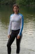 Girl in a tight wet clingy rowing outfit!