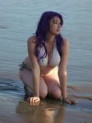 Purple hair in a bikini