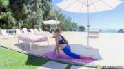 Mia Malkova does yoga before bouncing on cock