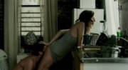 Allison Williams from the hbo show Girls gets suprised from behind.