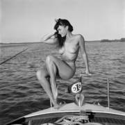 Bettie Page on a boat, c.1960s