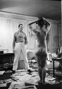 New Yorker cartoonist Peter Arno with nude model, 1949. Photo by Stanley Kubrick.