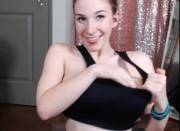 Cute girl bouncing her boobs