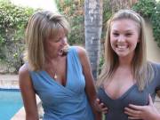 Proudly showing off her boobs to her astonished mother