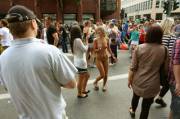 Only one naked in a crowded street