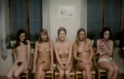 Embarrassed naked girls in a waiting room
