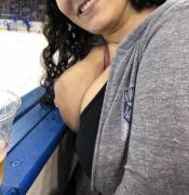 29[F]lashing front row at the Rangers game Madison Square Garden