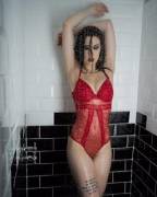 Red lingerie in the shower - Dae Nix