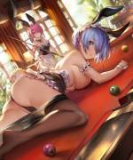 Rem and Ram playing pool