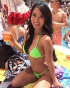 Asian girl in a green bikini