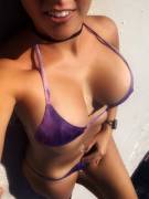 My new purple bikini on the beach yesterday