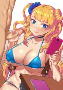 Galko stroking cock while on her phone (LK) [Oshiete! Galko-chan]