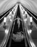 Nude on an escalator in the Moscow Metro by Patrick Lichfield, 1989