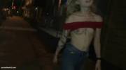 Girl strips and fingers herself while walking down the street - amateur [gif]