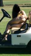 Could you hit a good gol[f] shot with me in the cart?