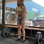 57kg powerlifter @jgglybuff attempts a 145kg (320lb) conventional deadlift using double overhand grip [gif]