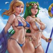 Samus &amp; Palutena in bikinis (Kittew) [Metroid/Kid Icarus/Super Smash Bros]