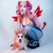 RedBull-chan with her little corgi friend - Original Character concept &amp; costume made by YuzuPyon
