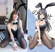 [bunnysuit] Would you like to have your own Bunnygirl Senpai teach you for homework? Mai Sakurajima side by side! I love this character because she's mature, moe and dominant at the same time :D [cosplay by Kerocchi] (Rascal does not dream of Bunnygirl Se