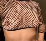 My Latina mama nipples, through fishnet [F42]
