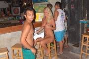 Wasted chick at a bar in Thailand