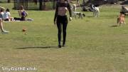 Topless walking in a busy park!