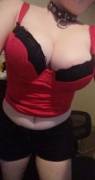 tight red bustier