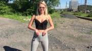 Czech girl pissing in public