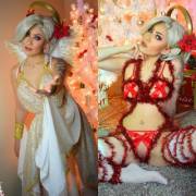 Christmas Angel Mercy concept on/off cosplay from Overwatch - by Felicia Vox
