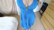 Showing Her Big Tits In A Blue Dress