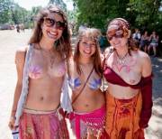 A one boob flasher and her 2 painted friends