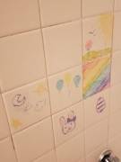 I drew some pwetty pictures with my bathtub crayons