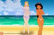 Cinderella and Jasmine at beach (ENF)