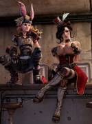 Moxxi squeezes her boobs as adult Tina observes (Garean) [Borderlands]