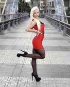 tight red dress and black tights